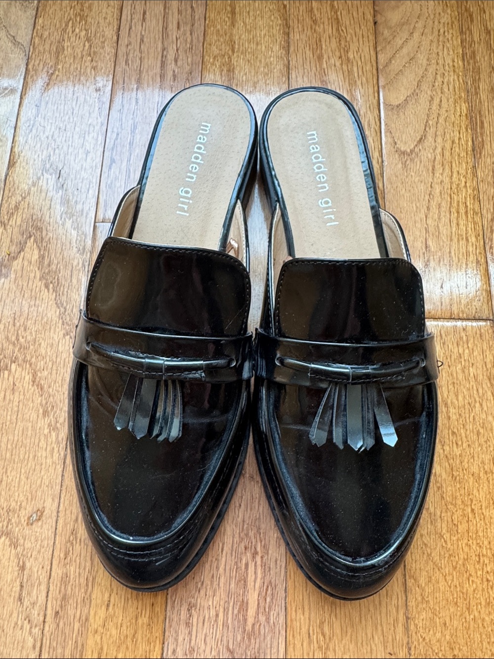 Madden Girl Black Patent Tassel Mule Loafers